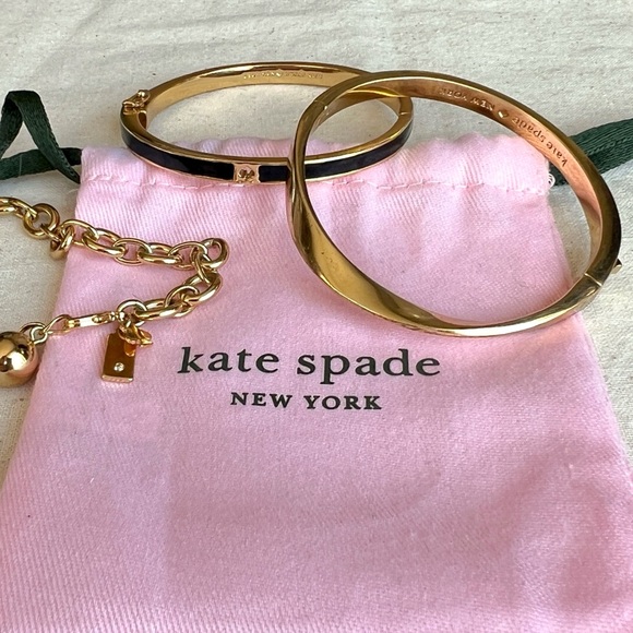 Kate Spade Set of 3 Bangles Bracelets Gold Tone with Dust Bag - Picture 13 of 16